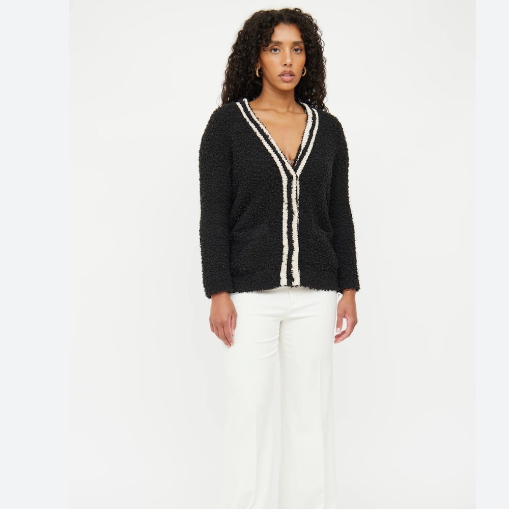 Brunello Cuchinelli textured cardigan white and black trim